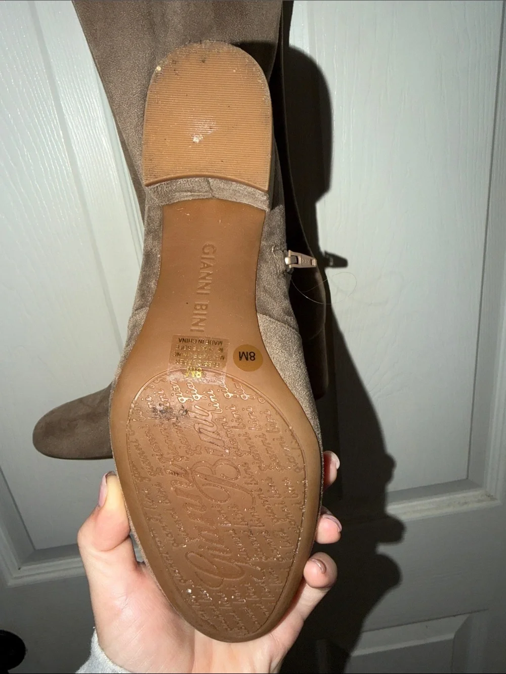 Gianni Bini Taupe Suede Over-the-Knee Block Heel Boots